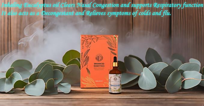 Luxurious Eucalyptus Essential Oil by Enhanced Essentials|with Glass Dropper|Slow Distilled Essential Oils for Diffusers,Skin Care,Aromatherapy,Bath,Gifting,Soap and Candle Making| 3.38 fl oz/100 ml