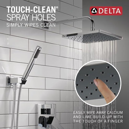 Delta Modern 14 Series Square Rain Shower System Faucet Set, Rainfall Chrome Shower Head and Handle Set, Valve Trim Kit, 10 Inch, Chrome 342701