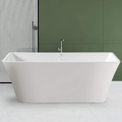 FerdY Sentosa 59" Acrylic Freestanding Bathtub, Contemporary Design Soaking Tub with Brushed Nickel Drain and Minimalist Linear Design Overflow, Easy to Install, 02560