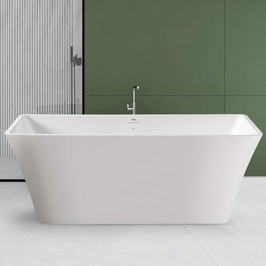 FerdY Sentosa 59" Acrylic Freestanding Bathtub, Contemporary Design Soaking Tub with Brushed Nickel Drain and Minimalist Linear Design Overflow, Easy to Install, 02560