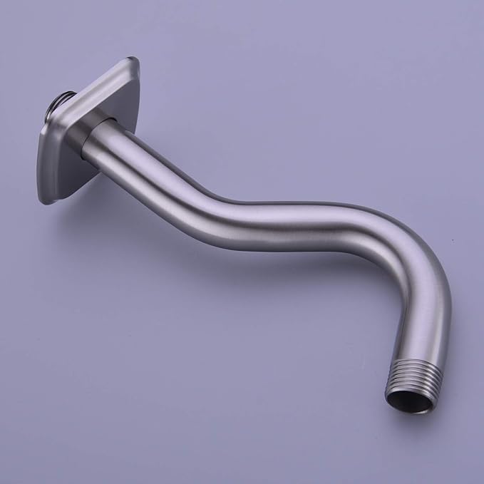 TRUSTMI Angled Shower Arm with Flange, 8-Inches Curved Stainless Steel Extension for Shower Head, 1/2-Inch NPT, Brushed Nickel