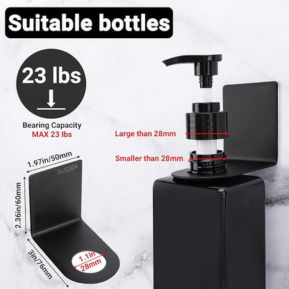 Segbeauty Adhesive Bottle Holder for Soap Dispenser, 3pcs 1.1inch 2.8cm Drill-Free Shower Shampoo Holder, Stainless Wall Mounted Hanging Rack for Hotel Toilet Kitchen, Black