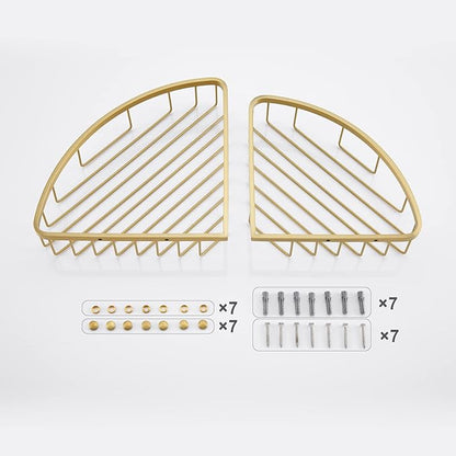 [2 Pack Bathroom Corner Shower Caddy Shelf Organizer, SUS304 Stainless Steel Heavy Duty Rust-Proof Shelf Holder, Wall Mounted Storage Rack for Bathroom Kitchen, Brushed Gold