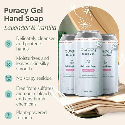 Puracy Organic Hand Soap, For the Professional Hand Washers We've All Become, Moisturizing Natural Gel Hand Wash Soap, Liquid Hand Soap Refills for Soft Skin(14.4 fl oz, Lavender & Vanilla) 3-Pack