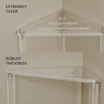 Acrylic Corner Shower Stool for Shaving Legs 11.42" D X 11.42" W X 14.37" H, Triangle Shower Foot Rest with Storage Shelf, Heavy Duty, for Inside Shower,