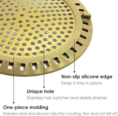 Hair Drain Catcher, Shower Drain Hair Catcher, Shower Drain Strainer, Bathtub Drain Cover, Tub Drain Hair Catcher, Bathroom Sink Strainer, Bathroom Drain Protector, Flat, Round, Gold
