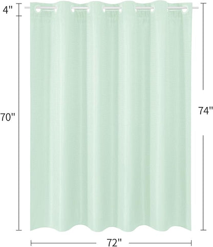 MitoVilla No Hooks Needed Green Waffle Shower Curtain Liner Set, Modern Waffle Weave Heavy Duty Fabric Cloth Shower Curtain with Snap-in Liner for Luxury Neutral Hotel Spa Bathroom Decor