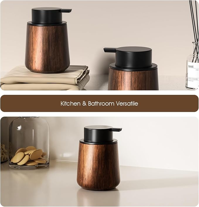 18 Oz Walnut Color Foaming Hand Soap Dispenser, Refillable Modern Home Decor Kitchen Dish Soap Dispenser for Bathroom