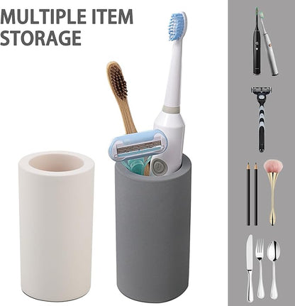 Diatomite Toothbrush Holder for Bathroom Sink, Countertop Organizer, Quick Dry Stand Cup for Toothpaste, Razors, Makeup Brushes - Water-Absorbent & Quick-Drying (Beige, Height 4.3")