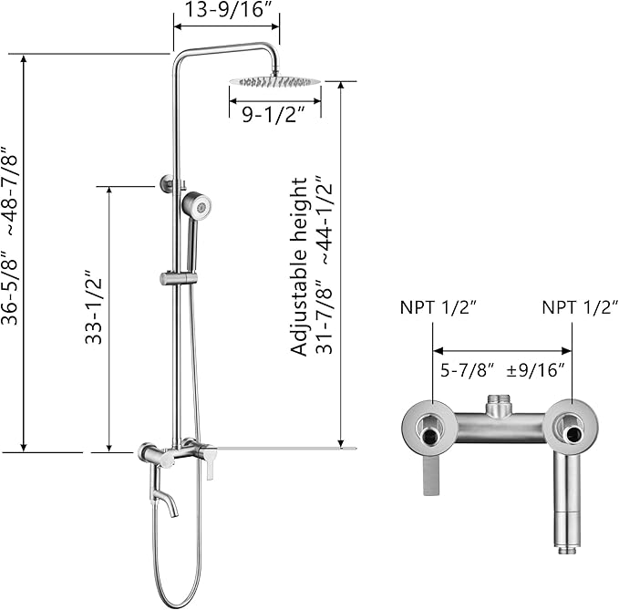 Shower Faucet - Shower Faucets Sets Complete, Shower System - Outdoor Shower Kit/Outdoor Shower Fixtures W/ SS304 Shower Head with 3 modes Handheld, Brushed Nickel