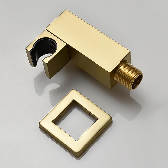 Hand Held Shower Head Combo Set Square Shower Wand Brushed Gold Solid Brass Shower Head With Adjustable Shower Holder and Hose Wall Mount Handheld Showerheads Set