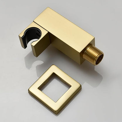 Hand Held Shower Head Combo Set Square Shower Wand Brushed Gold Solid Brass Shower Head With Adjustable Shower Holder and Hose Wall Mount Handheld Showerheads Set