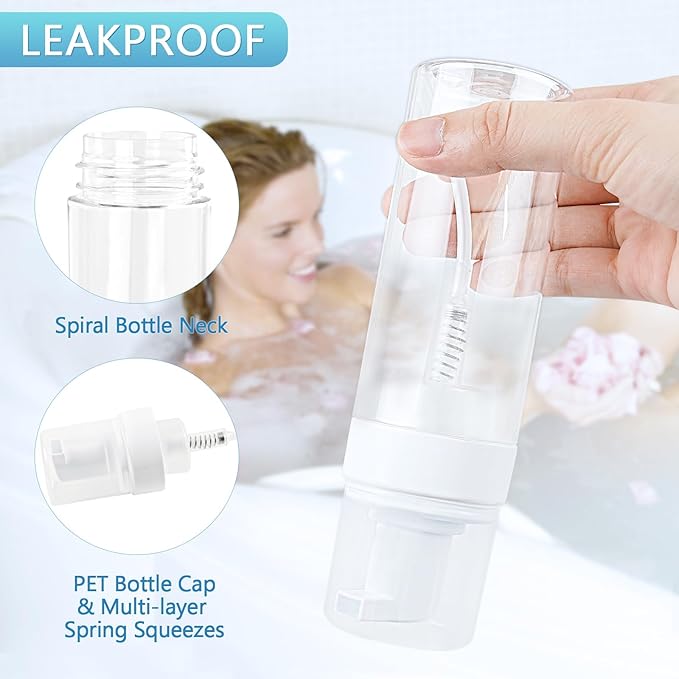 Foam Pump Bottle 5.1oz/150ml Clear Empty Foam Bottle Pump, Travel Foam Bottle for Soap, Shampoo, Cleaning Foam Dispenser Bottle Refillable (6 Pack)