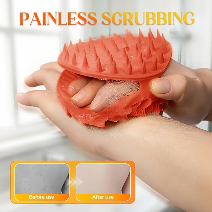 2 in 1 Silicone Body Scrubber & Scalp Scrubber, 2026 Upgrade Handheld Shower Scrubber for Body and Head, Cleansing Skin Brush Gentle Exfoliating and Stress Relax Hair Growth (Green & Purple)
