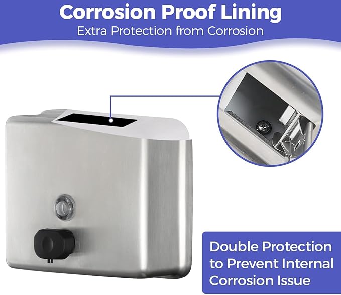 Stainless Steel Extra Large 1400ml/47oz Capacity Industrial Grade Soap Dispenser, Commercial Wall Mount Bathroom Hand Soap Dispenser with Corrosion Proof Lining and Anti-Leak Pump