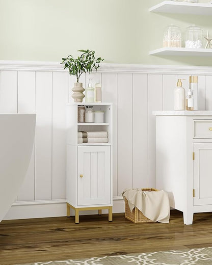 Bathroom Storage Cabinet, Corner Floor Cabinet with Shelves, Customized Door Opening Direction, Bathroom Organizer with Adjustable Shelf for Kitchen, Living, Toilet Paper Cabinet, White