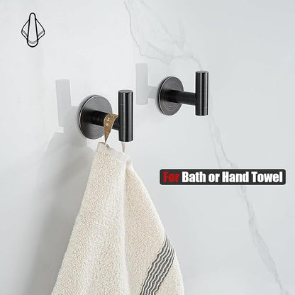 JQK Self Adhesive Towel Hook Bronze, No Drill Stick on Coat Robe Clothes Wall Hook for Bathroom Kitchen Garage 2 Pack, 304 Stainless Steel Oil Rubbed Bronze, ATH110-ORB-P2