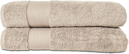 Hencely Bath Sheet Set of 2 - (35x64 Inches) - Luxury Extra Large Oversized Towels, 100% Cotton - Quick Dry, Highly Absorbent, Super Soft - Ideal for Spa, Hotel, Bathroom - (Bath Sheets 2 Pack, Beige)