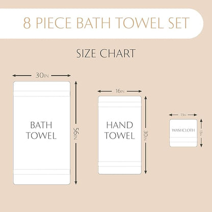 MAURA Light Blue Bath Towel Set of 8 for Bathroom. Turkish Cotton Luxury Bath Towels. Extra Large, Thick, Plush & Soft. Hotel & Spa Quality - Serenity Blue