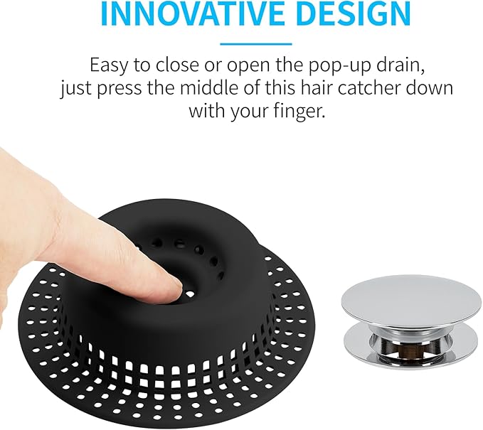Bathtub Drain Hair Catcher, Shower Hair Drain Catcher Upgraded Protector with Silicone & Stainless Metal Designed for Pop-Up and Regular, Effective Without Slowing Drainage