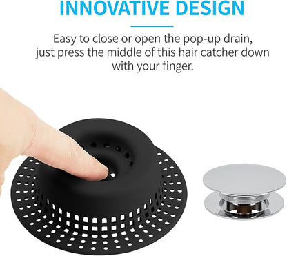 Bathtub Drain Hair Catcher, Shower Hair Drain Catcher Upgraded Protector with Silicone & Stainless Metal Designed for Pop-Up and Regular, Effective Without Slowing Drainage