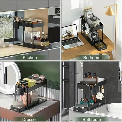 Over Sink Shelf Organizer 1pack, Black - Space Saving Sink Shelf Rack, No Drill Easy Installation, Heavy Duty Rustproof for Kitchen Bathroom Storage Accessories