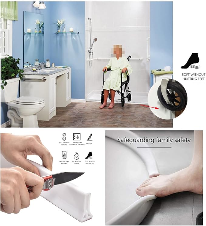 Ynotus 67Inch Collapsible Threshold Water Dam - 1.5" High - Walkin Shower Guard - Keeps Water In Shower Stall - Silicone - For Dry & Wet Bathroom/Kitchen/Wheelchair Accessible
