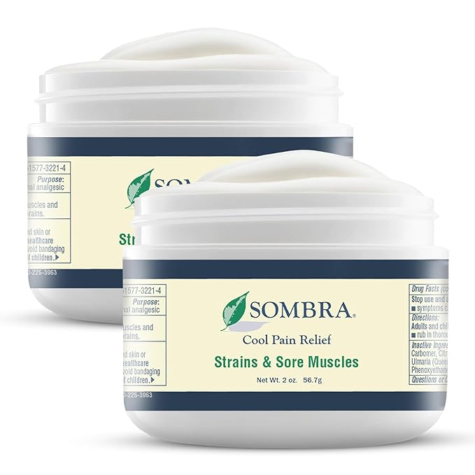 Sombra Cool Pain Relief Gel Cold Pain Relief for Swelling, Growing Pains, Soreness, Post-Workout, Vegan Formula Free of Artificial Fragrances, Dyes, NSAID, Wax, Petroleum, Alcohol - 2oz Jar (2 Pack)