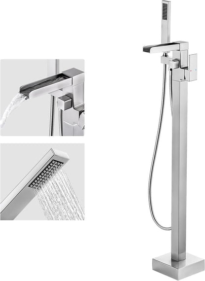 Freestanding Tub Faucet Brushed Nickel: ALEASHA High Flow Max 6.74 GPM Free Standing Tub Filler - Brass Modern Floor Mount Bathtub Faucet with Handheld Shower, for The Ultimate Elegant SPA Experience