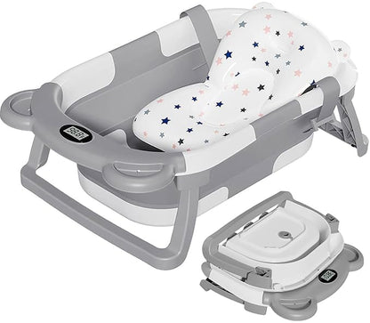 TPN Collapsible Baby Bathtub, Baby Bath Tub with Soft Cushion & Real-Time Thermometer, Baby Bathtub Infant to Toddler Tub (0-36 Months), Portable Newborn Travel Bath tub
