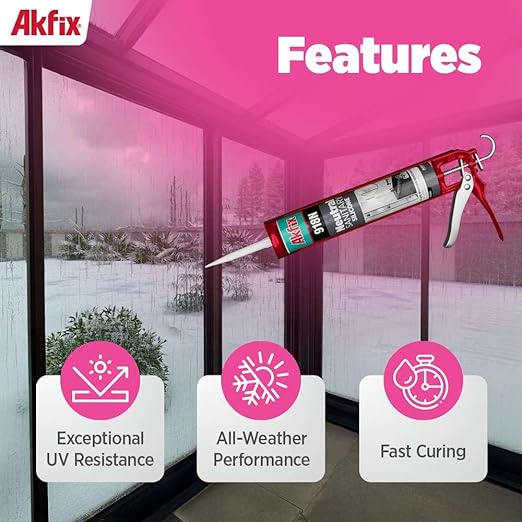 Akfix 918N Gray 100% Silicone Caulk for Kitchen and Bathroom (2x10.5 fl.oz.) - Solvent-Free, Low Odor, UV & Water Resistant, Fast Curing, Non-sag, High Elasticity Silicone Sealant | Grey, 2 Pack