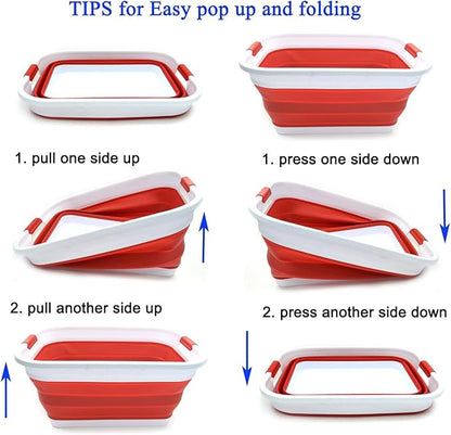 SAMMART Set of 2-41L(10.8 gallon) Collapsible Plastic Laundry Basket-Pop Up Storage Container-Portable Washing Tub-Space Saving Hamper/Basket, Water capacity:32L(8.4 gallon) (2 Rectangular, Red)
