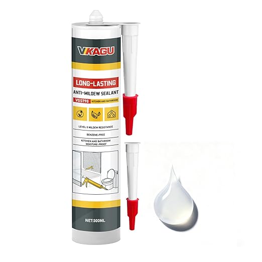 VGS 798 Professional Silicone Sealant Caulk 10.15 Oz Tube for Kitchens & Bathrooms, White, 100% Waterproof Silicone Sealant, Shrink-Resistant & Crack-Resistant