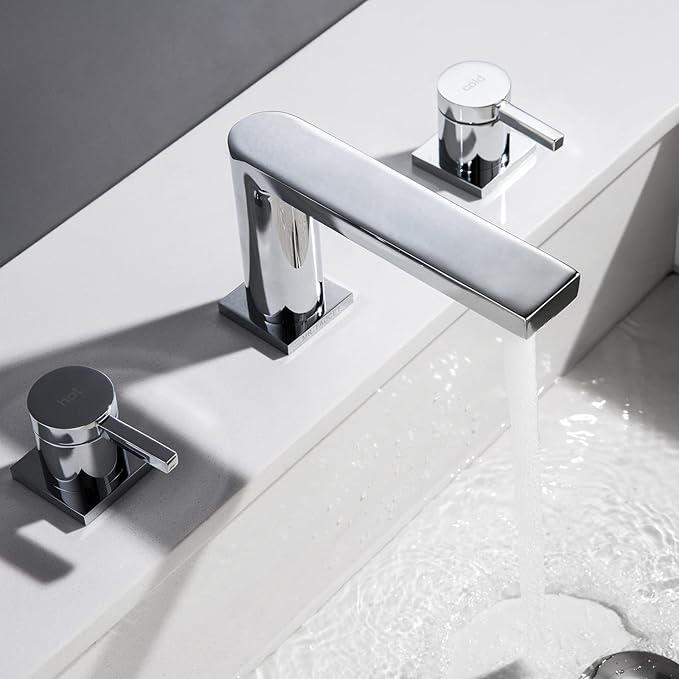 Luxury Brass Widespread Bathroom Sink Faucets with Copper Valve for 3 Hole 2-Handle 8 Inch Deck Bathroom Vanity Faucet, &Stainless Steel Pop-up Drain Assembly, Chrome