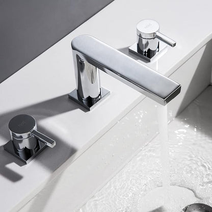 Luxury Brass Widespread Bathroom Sink Faucets with Copper Valve for 3 Hole 2-Handle 8 Inch Deck Bathroom Vanity Faucet, &Stainless Steel Pop-up Drain Assembly, Chrome