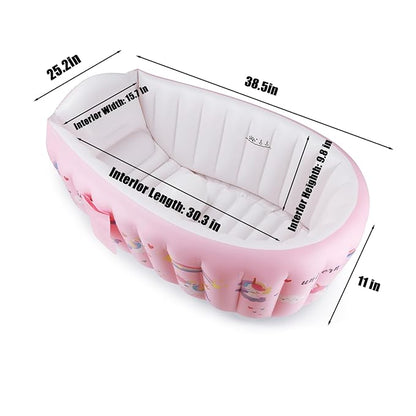 PandaEar Baby Inflatable Bathtub, Portable Travel Baby Infant Bath Tub Toddler Bathtub with Air Pump, Foldable Non-Slip Shower Basin Mini Air Swimming Pool for Newborn (Pink Unicorn)