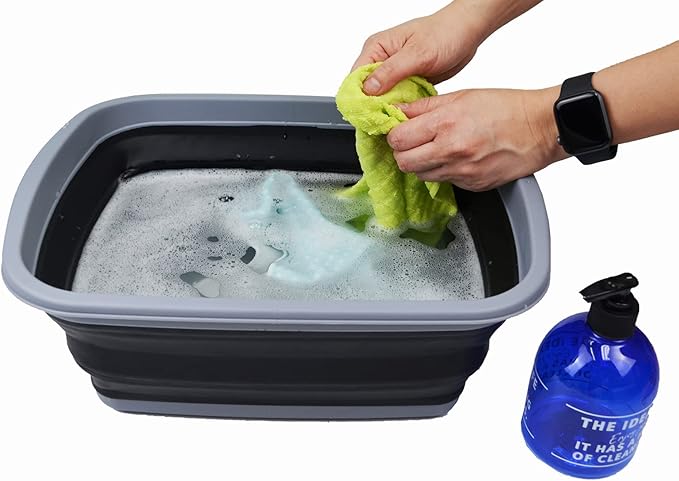 SAMMART 10L (2.6 Gallons) Collapsible Tub - Foldable Dish Tub - Portable Washing Basin - Space Saving Plastic Washtub (Dark Grey/Black, 1)