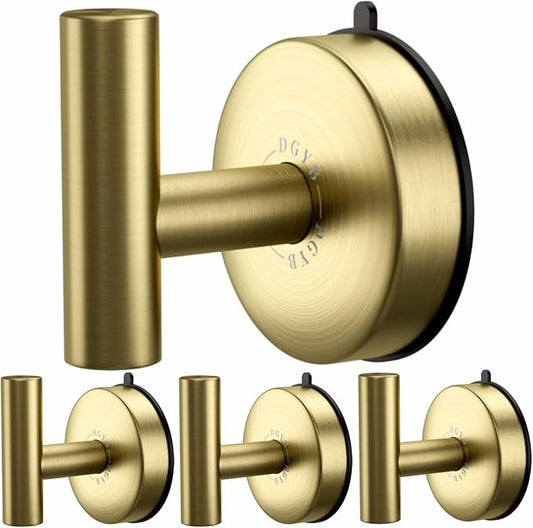 DGYB Large Suction Hooks for Bathrooms - Gold Towel Hooks Stainless Steel - 15 Lb Capacity - Removable, Heavy Duty