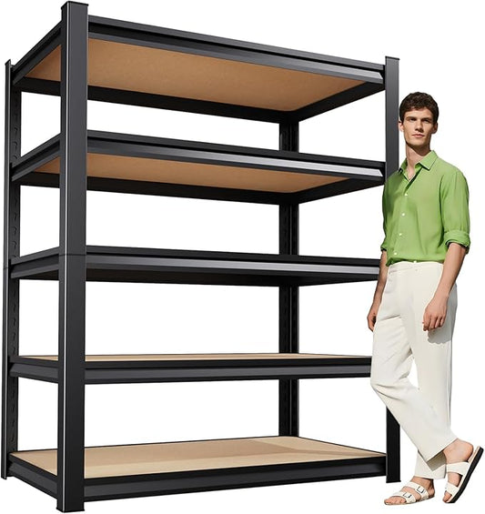 72" H*46" W Garage Shelving,Heavy Duty Garage Storage Shelves,Metal Shelving Unit,5 Tier Adjustable Steel Utility Shelf,Use for Basement,Warehouse, Pantry Closet,Black (72" H*46" W*19.7" D)