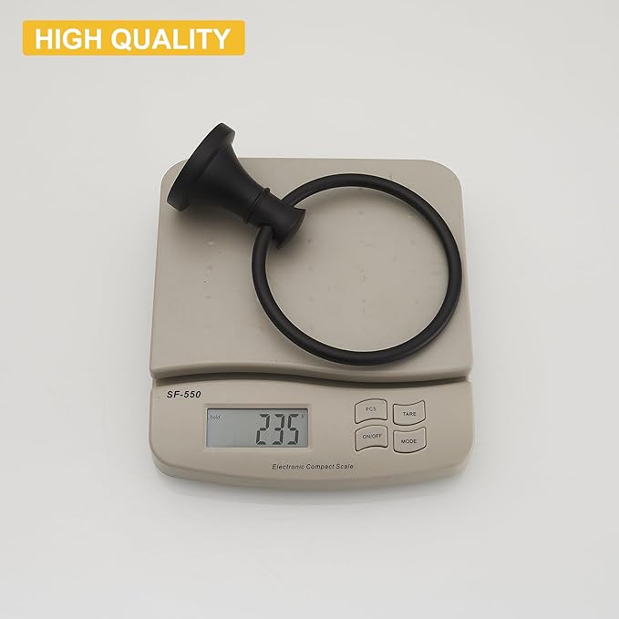 BESy Matte Black Bathroom Hand Towel Ring Towel Holder, Rustproof Wall Mounted Bathroom Hardware Accessory SUS 304 Stainless Steel Towel Rack