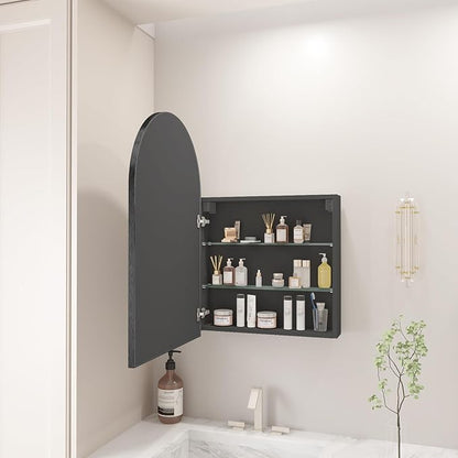 FKWin Bathroom Mirror, Bathroom Cabinet with Mirror for Left or Right Opening, Surface Mount Medicine Cabinet not Recessed, Modern Vanity Bathroom Mirror with Storage, Black, 20x30 inch