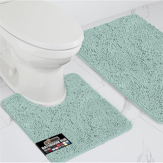 GORILLA GRIP Bathroom Rug Sets, Soft Chenille 2 Piece Area Rugs Set, Toilet Base Mat and 30x20 Carpet, Absorbent Microfiber Washable Mats Dry Quickly, Home Décor and Bath Room Accessories, Seablue