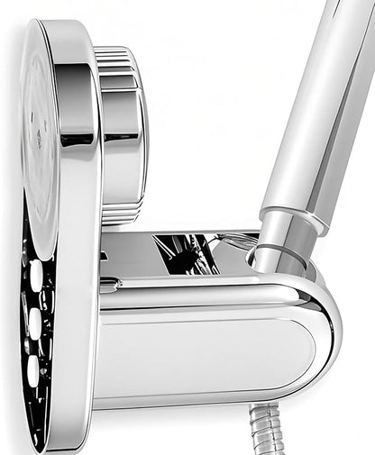 Handheld Shower Head Holder - 5 Positions Adjustable + 90° downwards - Adhesive Wall Mount - Fits Large showerhead - Wider Slot For Universal Fits - Polished Chrome