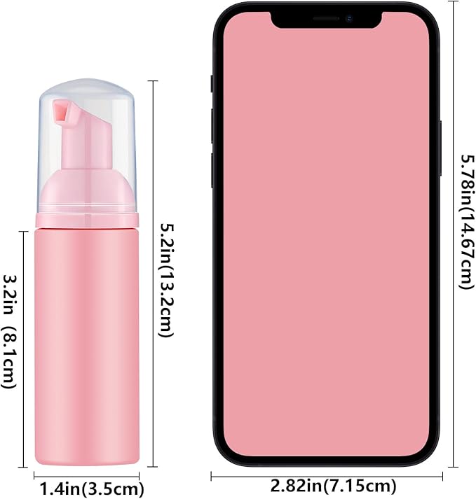 Lil Ray 2 Oz Empty Pink Foam Pump Bottle, Travel Foamer Soap Dispenser for Lash Shampoo, Hand Soap, Foaming Cleaner(Pink Pump, 12 PCS)