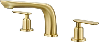 SITGES Classic Bathtub Faucet,2-Handle Brushed Nickel Tub Filler,3-Hole Widespread Roman Tub Faucet,High Flow Deck Mount Bath Tub Faucet with Valve Included