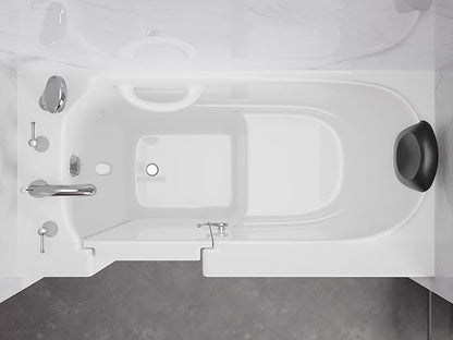 ANZZI Walk In Tub 53'' x 26'' with Quick Fill Faucet, 60" Shower Head, Easy Entry, Watertight Seal, Head Pillow, Slip-Resistant, ADA Seating, White Gelcoat, Safety Grab Bar - AMZ2653LWS-CP