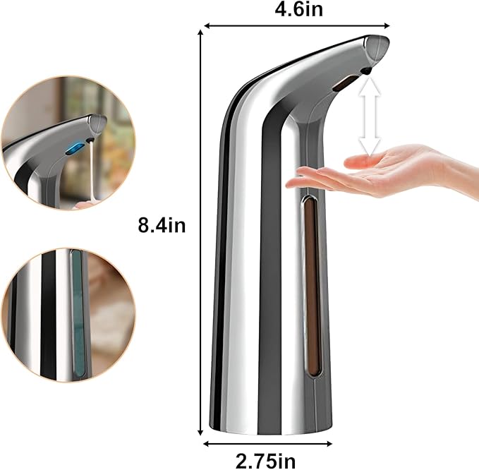 Automatic Soap Dispenser Touchless, TUMAN Pro Battery Operated Electric 14oz/400ml Liquid Hand Soap Dispenser with Motion Sensor, Suitable for Kitchen Bathroom Hotel, IPX6 Waterproof(Silver)…