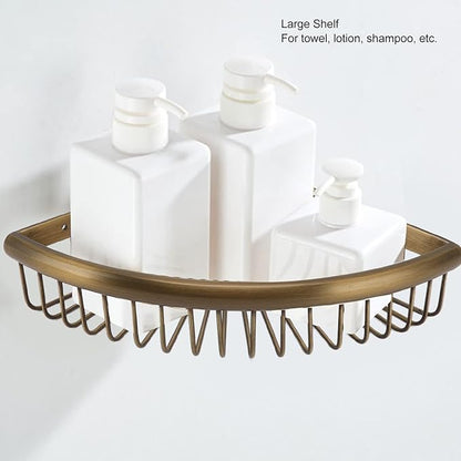Corner Shower Shelves, Vintage Brass Triangular Corner ShowerCaddy Storage Rack Organizer with Screws for Dorm Toilet Bathroom Kitchen