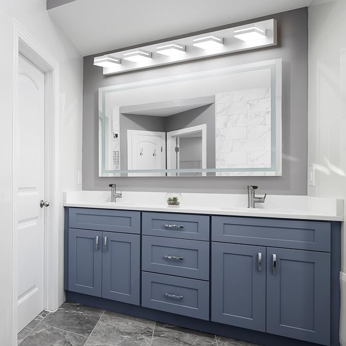SineRise LED Modern Bathroom Vanity Light Fixtures (5-Light, 40-Inch), Matte White Modern Acrylic Bathroom Wall Lighting Fixtures Over Mirror (Cool White 6000K)