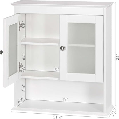 Spirich Bathroom Cabinet Wall Mounted, Medicine Cabinet Organizer with Glass Doors and Adjustable Shelves, Bathroom Wall Cabinet Over Toilet, White